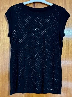 Calvin Klein Black Short Sleeve Tee with Stud Accents Size Medium Petite